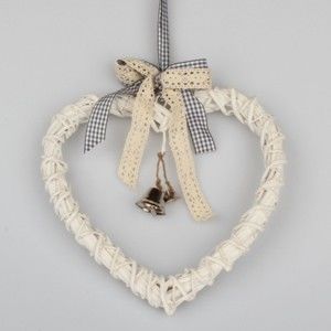 Bílé ratanové závěsné srdce Dakls Bell, 20 cm