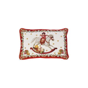 Červeno-bílý bavlněný dekorativní polštář s vánočním motivem Villeroy & Boch Toys Fantasy, 32 x 48 cm