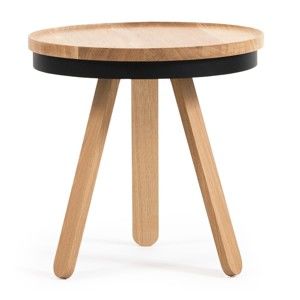 Přírodno-černý odkládací stolek z dubového dřeva s podnosem Woodendot Batea S