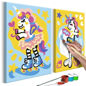 DIY set na tvorbu vlastního dvoudílného obrazu na plátně Artgeist Funny Unicorns, 33 x 23 cm