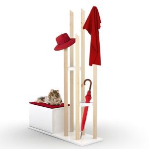 Set věšáku na kabáty a lavice s úložným prostorem s červeným detailem Rafevi Katana