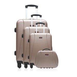 Set 3 hnědých cestovních kufrů na kolečkách a kufříku Hero Travel