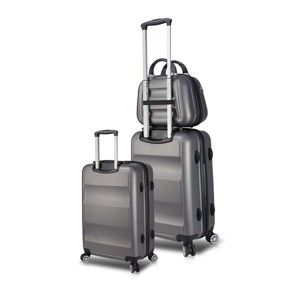 Sada 2 šedých cestovních kufrů na kolečkách s USB porty a příručního kufříku My Valice LASSO Cab Med & MU