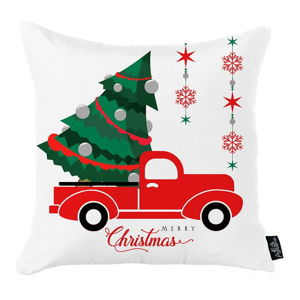 Bílý vánoční povlak na polštář Apolena Honey Christmas Car and Tree, 45 x 45 cm