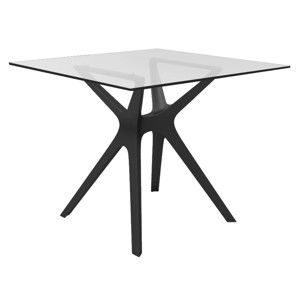 Jídelní stůl s černýma nohama a se skleněnou deskou vhodný do exteriéru Resol Vela, 90 x 90 cm