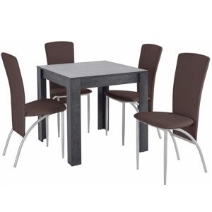 Set jídelního stolu a 4 tmavě hnědých jídelních židlí Støraa Lori Nevada Duro Slate Brown