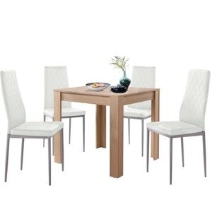 Set jídelního stolu v dubovém dekoru a 4 bílých jídelních židlí Støraa Lori and Barak, 80 x 80 cm