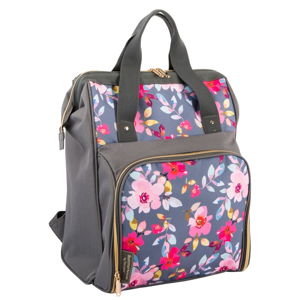 Šedý květovaný chladící batoh s piknikovým vybavením pro 2 osoby Navigate Grey Floral, 15 l