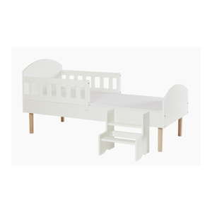Bílá dětská postel s nohami z bukového dřeva a bezpečnostními postranními pelestmi Manis-h Eos, 70 x 160 cm