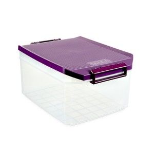 Průhledný úložný box s fialovým víkem Ta-Tay Storage Box, 14 l