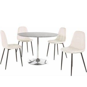 Sada kulatého jídelního stolu a 4 bílých židlí Støraa Terri Concrete