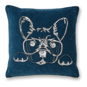 Modrý bavlněný dekorativní polštář Cooksmart ® French Bulldog, 50 x 50 cm