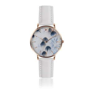 Dámské hodinky s bílým páskem z pravé kůže Emily Westwood Feather Mosaz