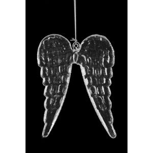 Vánoční skleněná ozdoba ve tvaru čirých křídel Ego Dekor, výška 13 cm