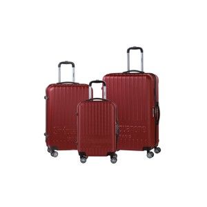 Sada 3 červených cestovních kufrů na kolečkách se kódovým zámkem SINEQUANONE