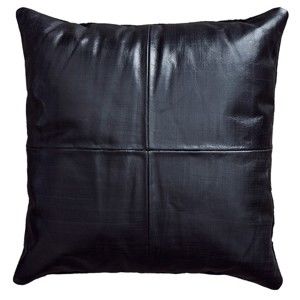Černý kožený polštář Fuhrhome Athens, 45 x 45 cm