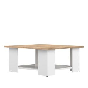 Bílý konferenční stolek s deskou v dekoru bukového dřeva Symbiosis Square, 67 x 67 cm