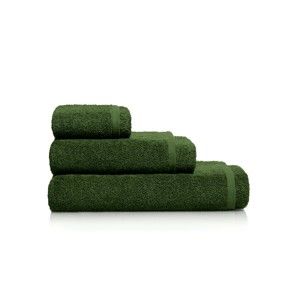 Sada 2 tmavě zelených bavlněných ručníků a osušky Maison Carezza Marshan