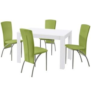 Set jídelního stolu a 4 zelených jídelních židlí Støraa Lori Nevada White Green