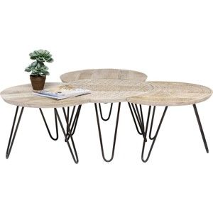 Sada 4 konferenčních stolků s deskou z mangového dřeva a ručně vyřezávanými detaily Kare Design Puro