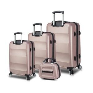 Sada 3 růžových cestovních kufrů na kolečkách s USB porty a příručního kufříku My Valice LASSO Travel Set