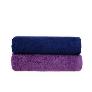 Sada 2 modro-fialových ručníků na ruce, 90 x 50 cm