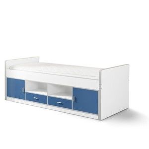 Bílo-modrá dětská postel s úložným prostorem Vipack Bonny, 200 x 90 cm