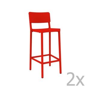 Sada 2 červených barových židlí vhodných do exteriéru Resol Lisboa, výška 102,2 cm