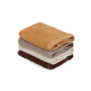 Sada 4 béžovo-hnědých bavlněných ručníků, 30 x 30 cm