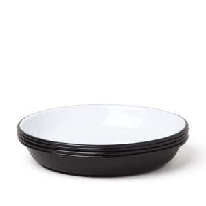 Sada 4 černobílých smaltovaných polévkových talířů Falcon Enamelware