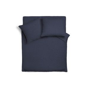 Tmavě modrý lněný přehoz na postel s povlaky na polštáře Maison Carezza Lilly, 240 x 260 cm