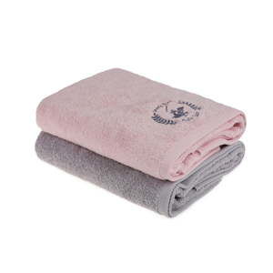 Sada 2 šedo-růžových ručníků, 140 x 70 cm