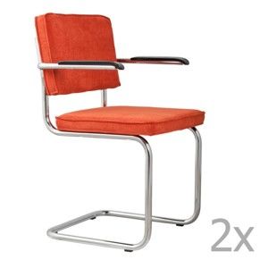 Sada 2 oranžových židlí s područkami Zuiver Ridge Rib