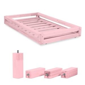Set růžové zásuvky pod postel a 4 prodloužených nohou Benlemi, pro postel 80 x 200 cm