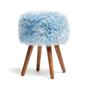Stolička s modrým sedákem z ovčí kožešiny Royal Dream, ⌀ 30 cm