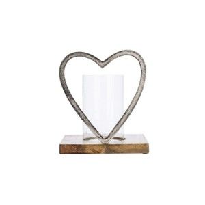 Dekorativní svícen ve tvaru srdce s dřevěným podstavcem Ego Dekor, výška 29,5 cm