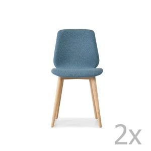 Sada 2 modrých jídelních židlí s nohami z masivního dubového dřeva WOOD AND VISION Cut
