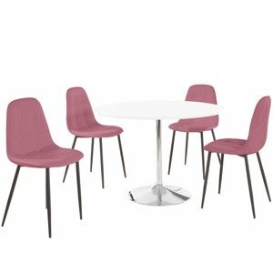 Sada kulatého jídelního stolu a 4 růžových židlí Støraa Terri
