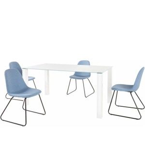 Set bílého jídelního stolu a 4 modrých jídelních židlí Støraa Dante Colombo Duro