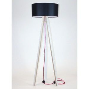 Bílá stojací lampa s černým stínítkem a červeným kabelem Ragaba Wanda