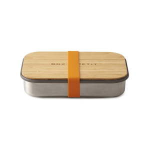 Oranžový nerezový svačinový box s bambusovým víkem Black + Blum Bamboo, 900 ml