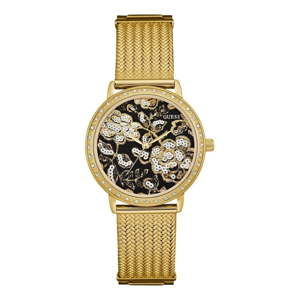 Dámské hodinky ve zlaté barvě s páskem z nerezové oceli Guess Flowers
