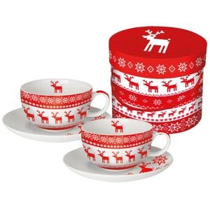 Sada 2 hrnků na cappuccino z kostního porcelánu s vánočním motivem v dárkovém balení PPD Magic Rojo Christmas, 200 ml