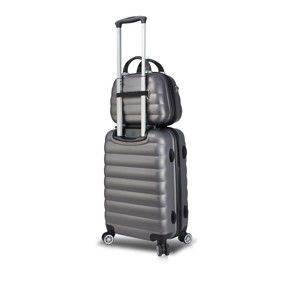Sada šedého cestovního kufru na kolečkách s USB portem a příručního kufříku My Valice RESSNO MU & Cabin