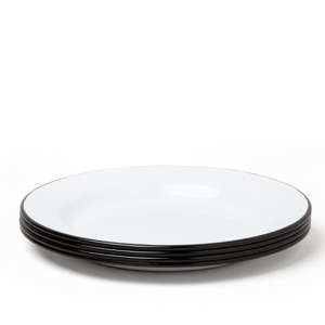 Sada 4 černobílých smaltovaných talířů Falcon Enamelware