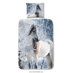 Dětské flanelové bavlněné povlečení na jednolůžko Good Morning White Horse, 140 x 200 cm