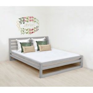 Šedá dřevěná dvoulůžková postel Benlemi DeLuxe, 200 x 160 cm