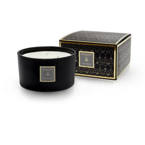 Černá vonná svíčka v krabičce s vůní jasmínu a vanilky Bahoma London Pergio