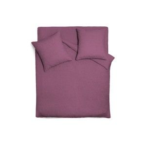 Tmavě fialový lněný přehoz na postel s 2 čtvercovými povlaky na polštáře Maison Carezza Lilly, 240 x 260 cm