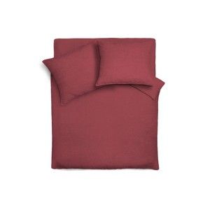 Vínově červený lněný přehoz na postel s povlaky na polštáře Maison Carezza Lilly, 220 x 240 cm